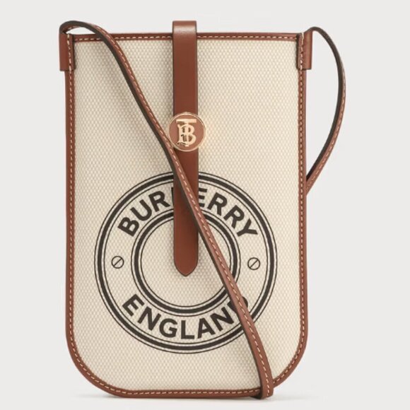 NEW! NWT! Burberry Mini Tan Anne Logo Graphic Canvas & Leather Phone Bag Women - Picture 8 of 11